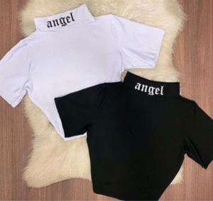 Cropped, Escrita ANGEL, Gola Alta, Blogueira Alternativa Feminina
