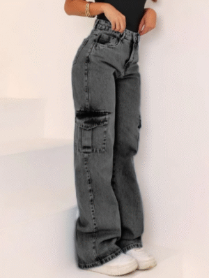 Calça Jeans feminina Wide Leg Marmorizada Pantalona boca larga - cintura alta