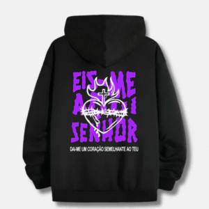 Blusa Moletom Canguru Eis-Me Aqui Senhor Estampado Gospel Religioso Flanelado
