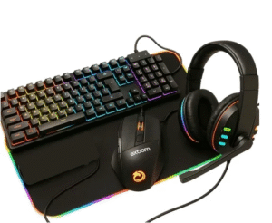 Kit Gamer Teclado Semi-mecânico RGB, Mouse RGB, MousePad LED Preto, Mousepad Mundo, Headphone Fone